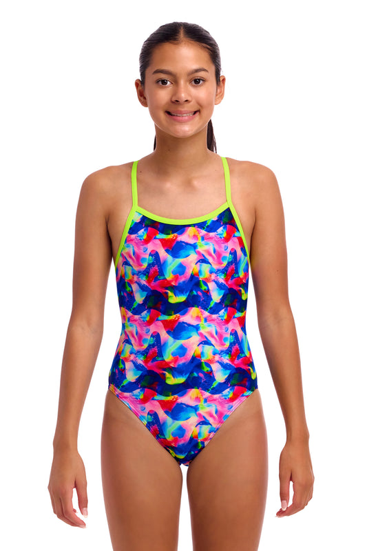 NEW! Funkita Girls Single Strap One Piece Wet Wave-front view