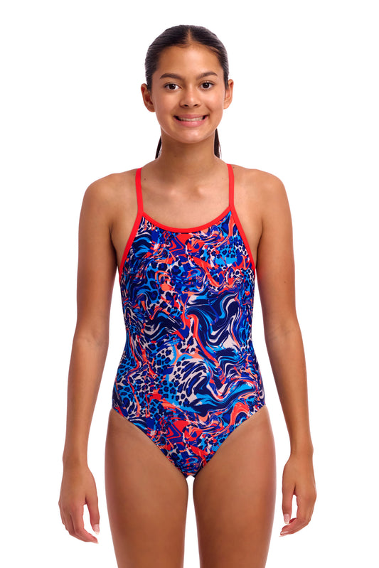NEW! Funkita Girls Diamond Back One Piece Mad Cat-front view