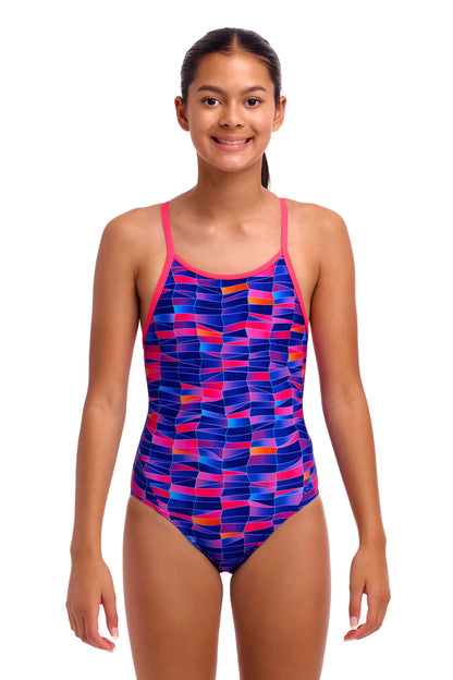 NEW! Funkita Girls Diamond Back One Piece Warped Waves-front view