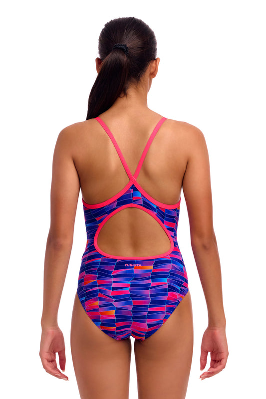 NEW! Funkita Girls Diamond Back One Piece Warped Waves-rear view