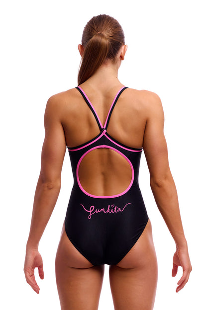 Funkita Ladies Diamond Back One Piece Power Shift, back view showing racer back