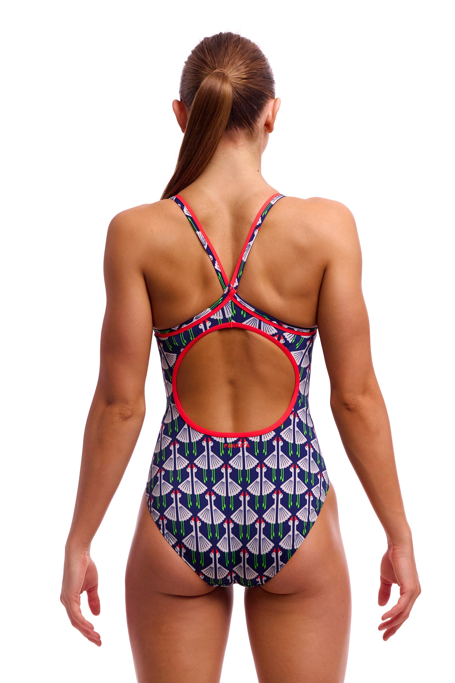 Funkita Ladies Diamond Back One Piece Sitting Duck, back view showing racer back