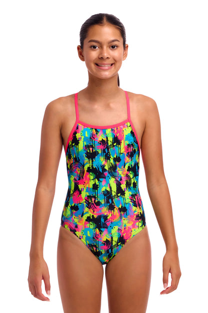 NEW! Funkita Girls Strapped In One Piece Blotchy Babe-front view