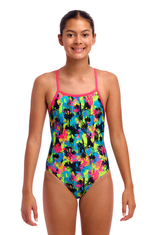NEW! Funkita Girls Strapped In One Piece Blotchy Babe-front view