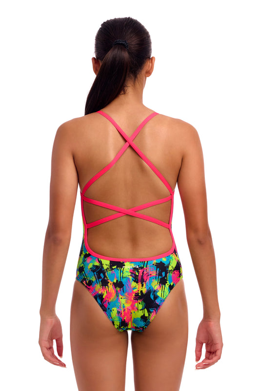 NEW! Funkita Girls Strapped In One Piece Blotchy Babe-rear view