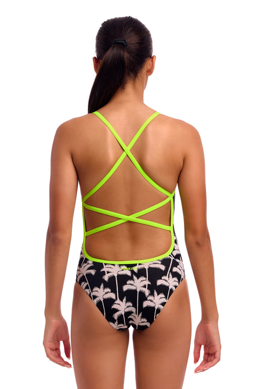 NEW! Funkita Girls Strapped In One Piece Palm Night-rear view