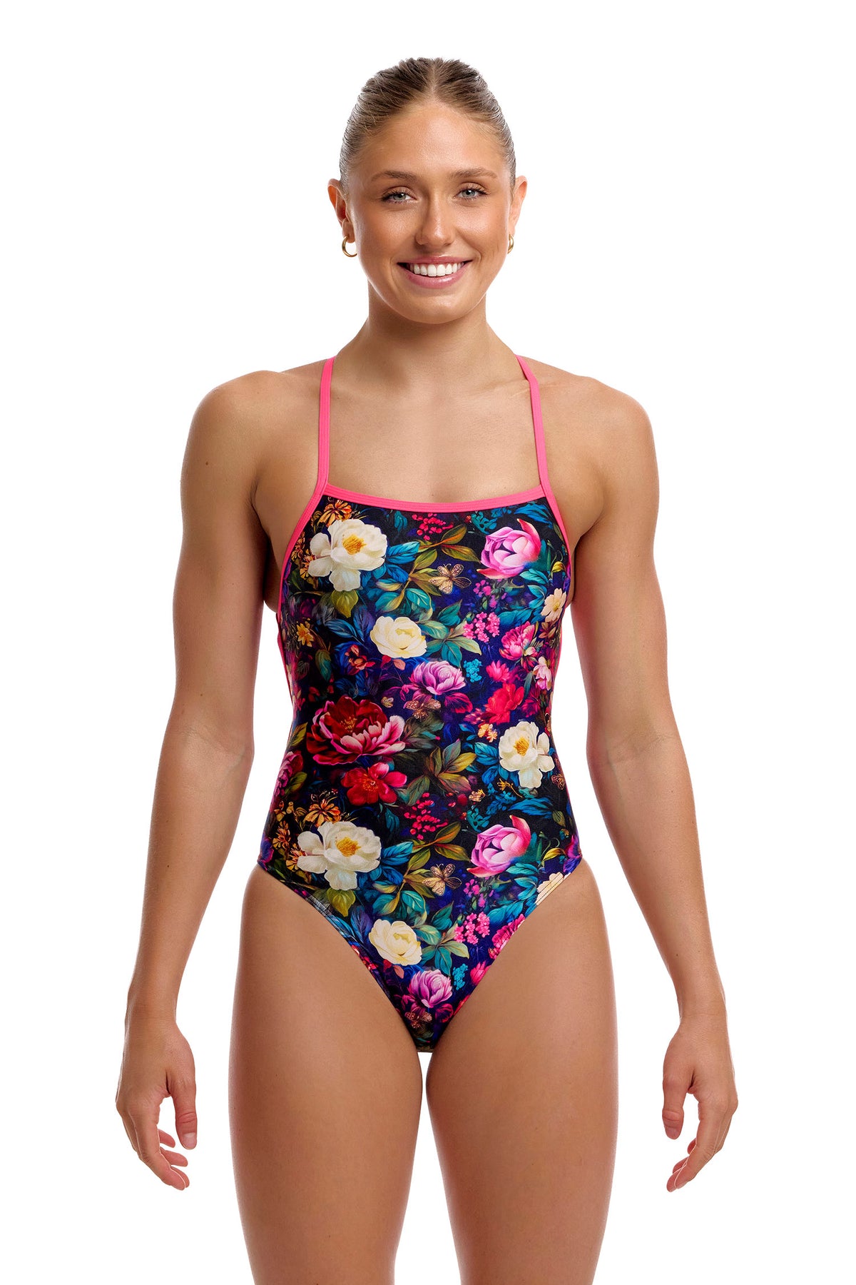 NEW! Funkita Ladies Strapped In One Piece Bed of Roses-Ladies Strapped In One Piece-[front view]
