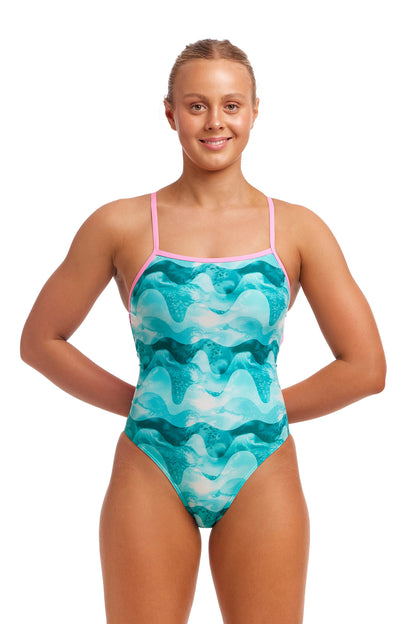 NEW! Funkita Ladies Eco Strapped In One Piece Teal Wave