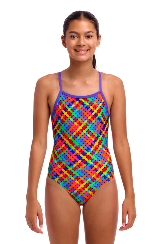 NEW! Funkita Girls Tie Me Tight One Piece Bread Basket-front view
