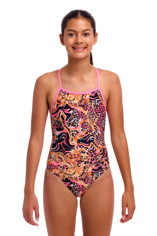 NEW! Funkita Girls Tie Me Tight One Piece Tipsy Tiger-front view