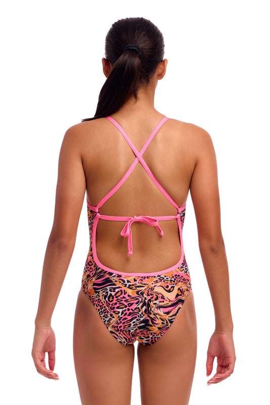 NEW! Funkita Girls Tie Me Tight One Piece Tipsy Tiger-rear view
