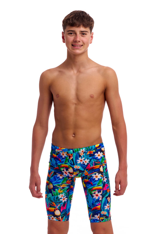 NEW! Funky Trunks Boys Training Jammers Birdie Wordie-front view
