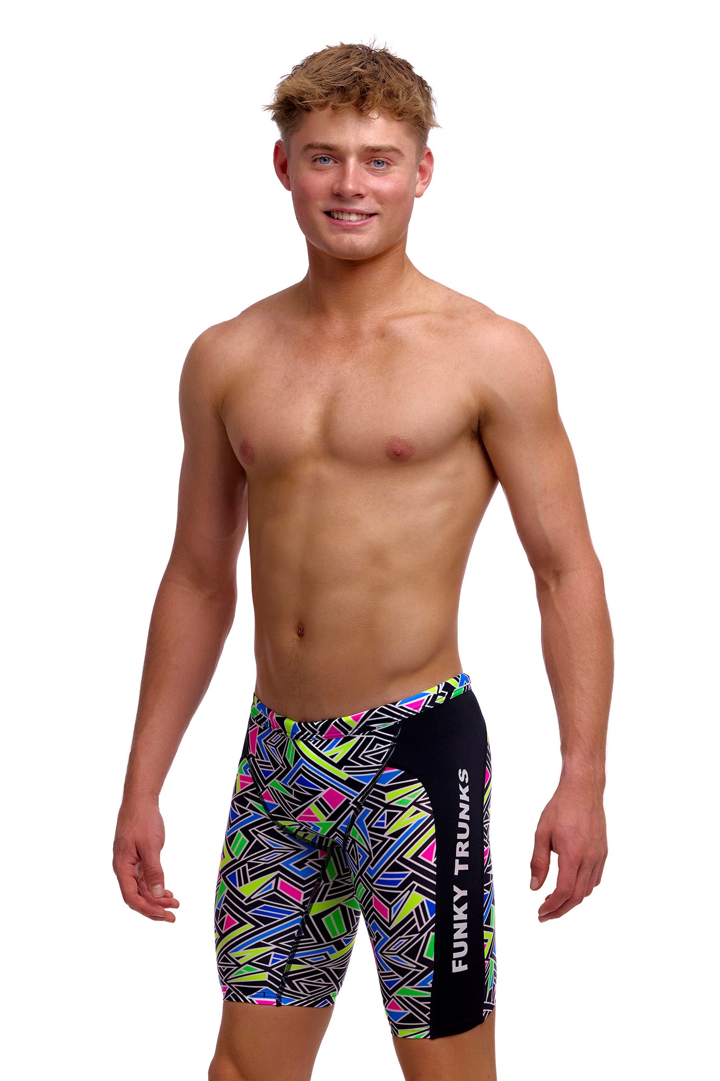 NEW! Funky Trunks Boys Training Jammers Bits of Peace-front view