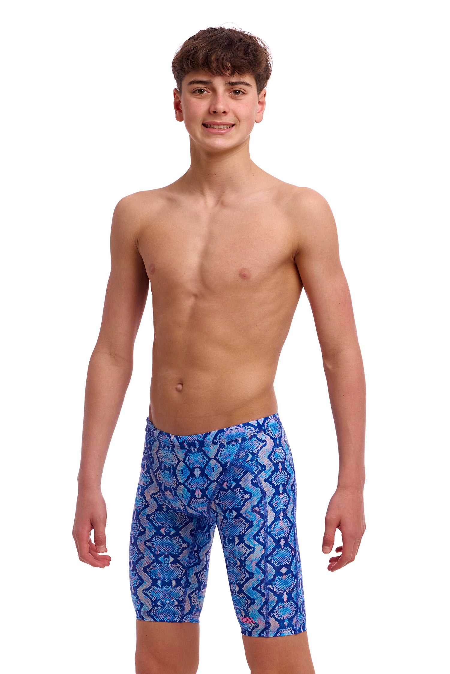 Funky Trunks Boys Training Jammers Blue Viper Front View Chlorine Resistant Swimwear