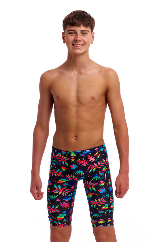 NEW! Funky Trunks Boys Training Jammers Lost Leaf-front view