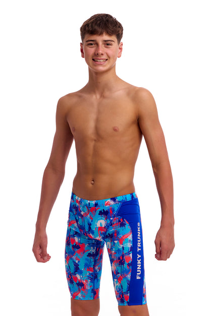 NEW! Funky Trunks Boys Training Jammers Messy Messy Messy-front view