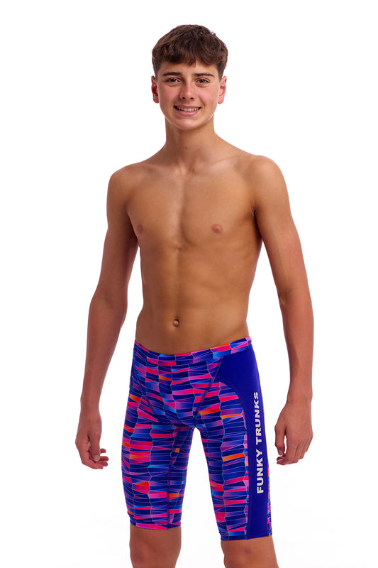 NEW! Funky Trunks Boys Training Jammers Warped Waves-front view