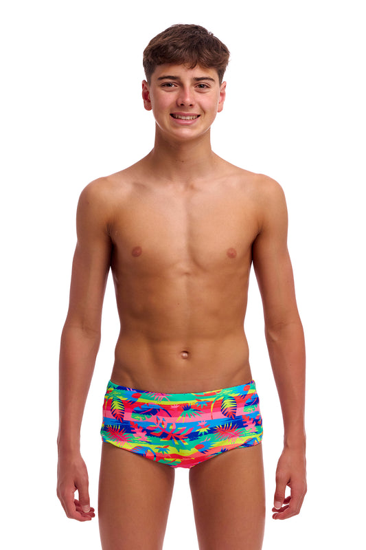 NEW! Funky Trunks Boys Sidewinder Trunks Free Foliage-front view