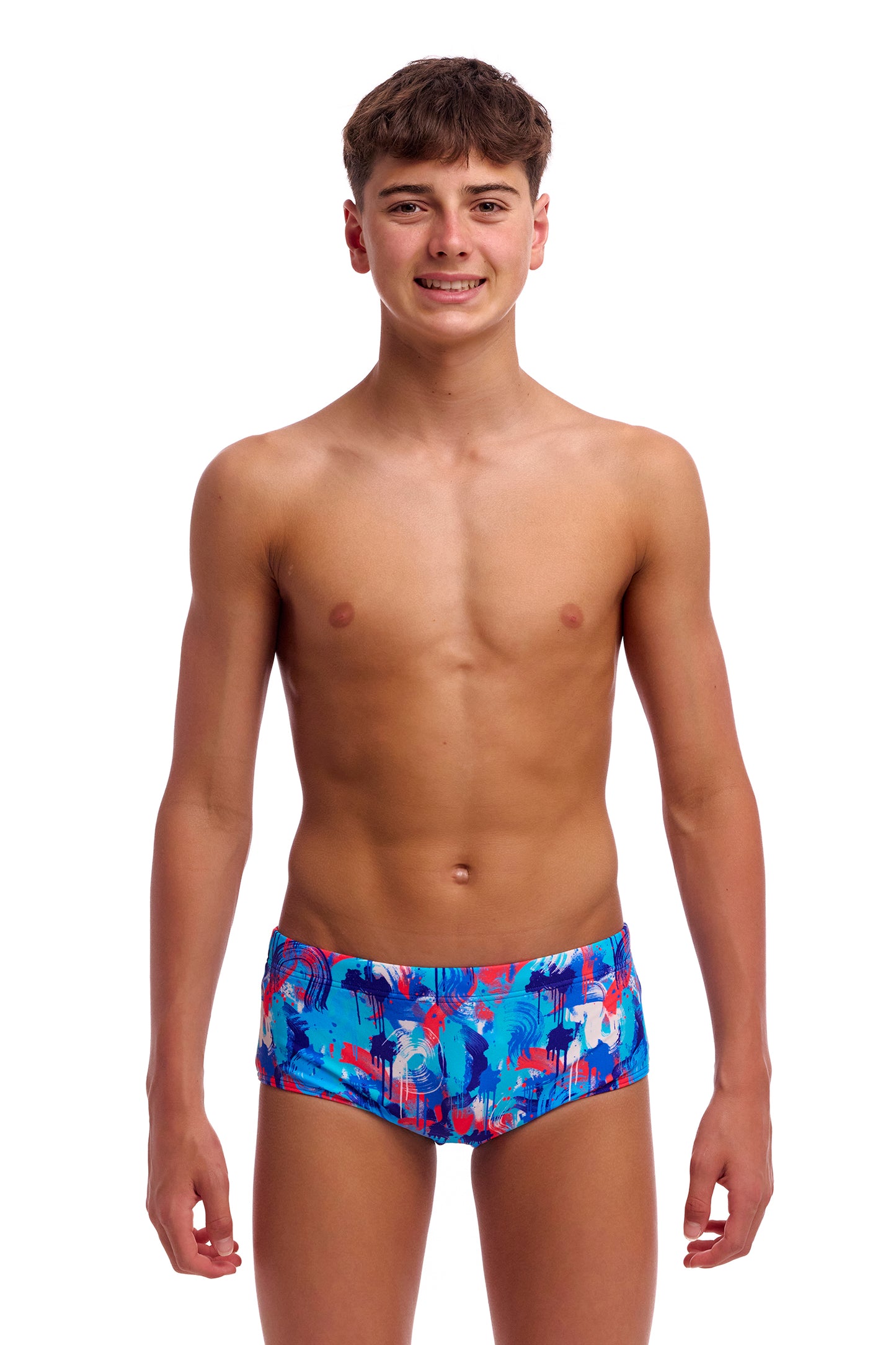 NEW! Funky Trunks Boys Sidewinder Trunks Messy Messy Messy-front view
