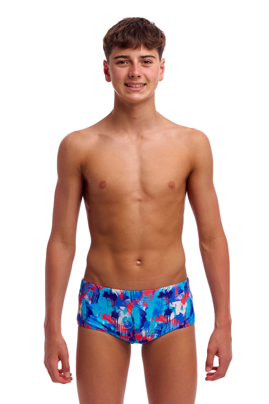 NEW! Funky Trunks Boys Sidewinder Trunks Messy Messy Messy-front view