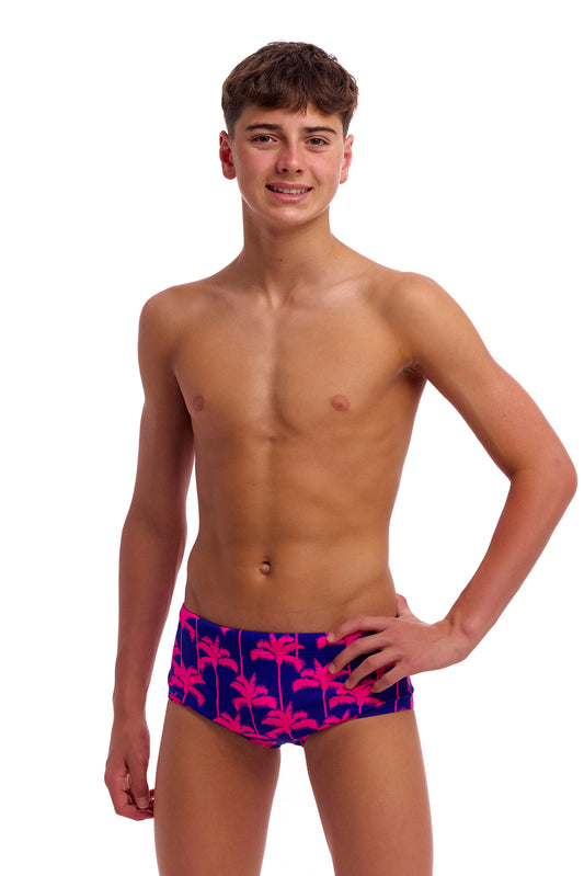 NEW! Funky Trunks Boys Sidewinder Trunks Pinky Palms-front view