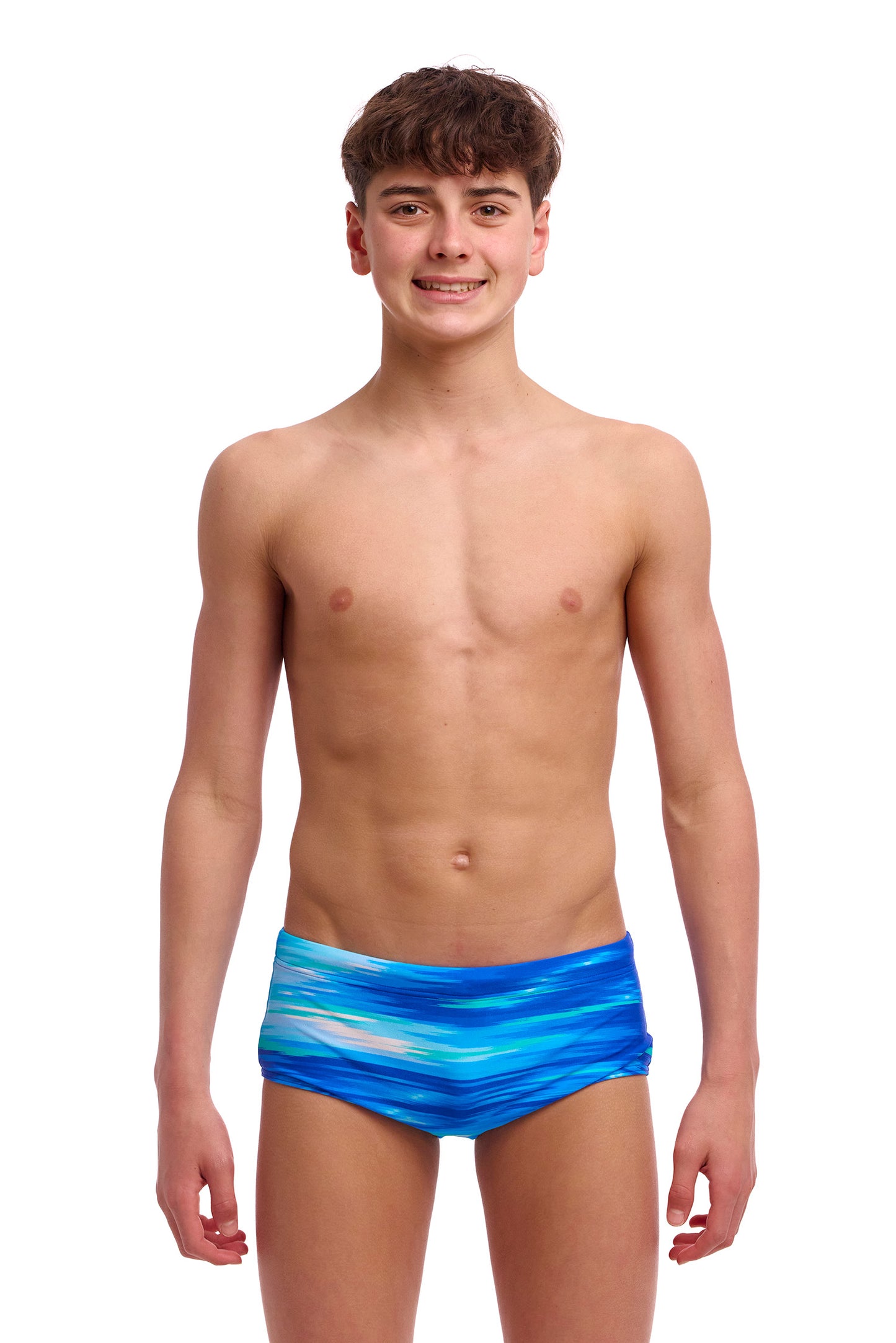 Funky Trunks Boys Sidewinder Trunks Sea Breeze Front View Chlorine Resistant Swimwear 
