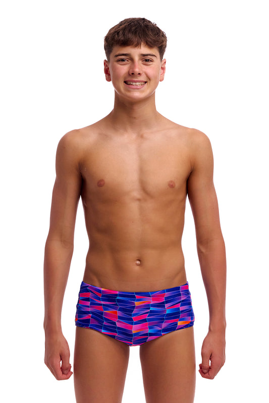 NEW! Funky Trunks Boys Sidewinder Trunks Warped Waves-front view