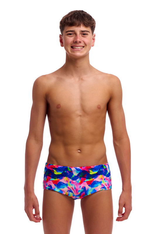 NEW! Funky Trunks Boys Sidewinder Trunks Wet Wave-front view