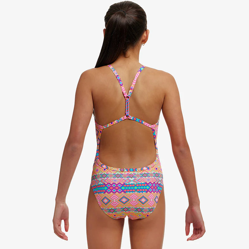 Funkita Girls Twisted One Piece Devil In Detail, rear view showing twisted back