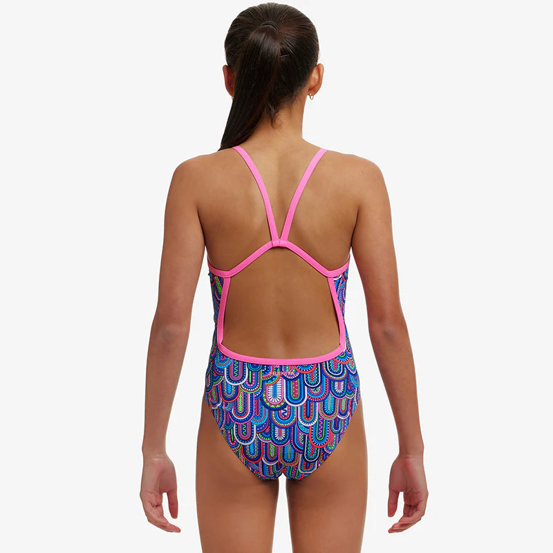 Funkita Girls Single Strap One Piece Spread My Wings, rear view showing thin straps