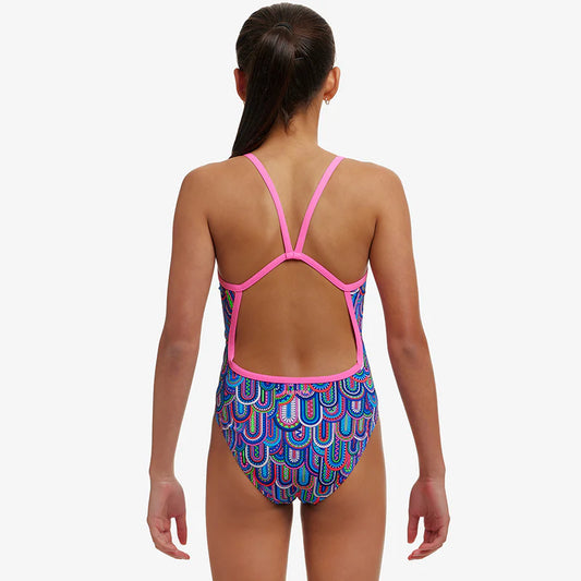 Funkita Girls Single Strap One Piece Spread My Wings, rear view showing thin straps