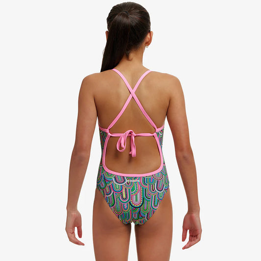 Funkita Girls Tie Me Tight One Piece Spring Flight, rear view showing tie back