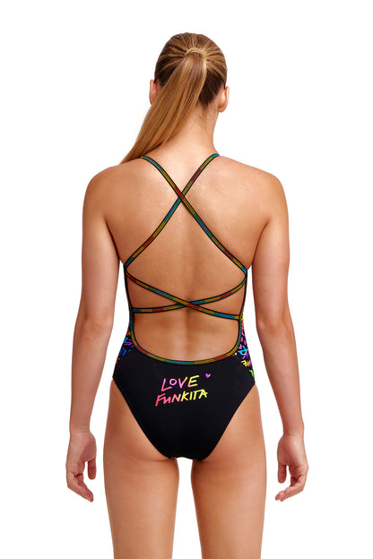 LAST ONE! Funkita Girls Strapped In One Piece Love Funky